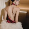 Crimson Satin Halter Gown “Velvet Ember” DR809